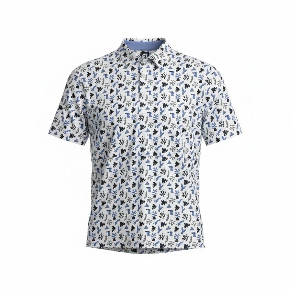 Footjoy Jungle Leaves Lisle Self Collar Golf Polo Shirt Sz L ProDry Stoneybrook